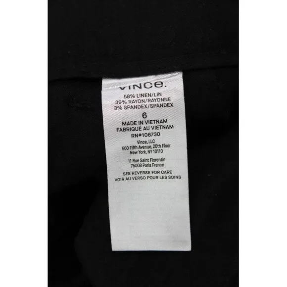 Vince Womens Linen Blend High Waisted Buttoned Tapered Dress Pants Black Size 6 - Picture 4 of 6
